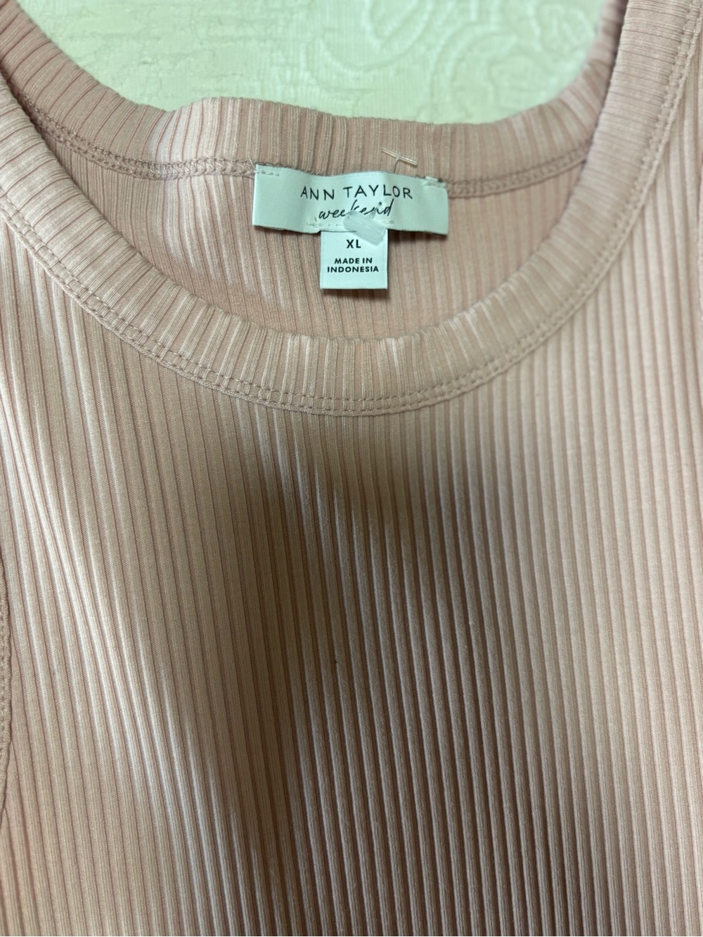 Ann Taylor Weekend Ribbed Tank Top Dusty Rose Pink Crew Neck Sleeveless XL - Picture 3 of 4